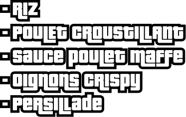 Poulet Croustillant, Sauce Maison Sweety, Oignons Crispy, Persillade